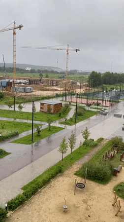 Rainy construction site on Yekaterinburg's overcast outskirts