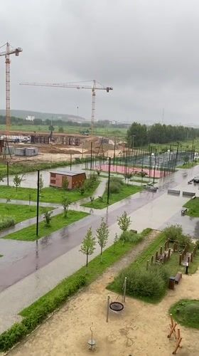 Rainy construction site on Yekaterinburg's overcast outskirts