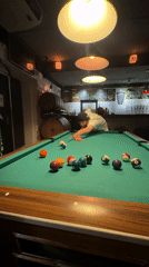 Pool player makes successful shot in Barcelona bar