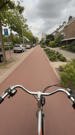 Bike ride along red cycling path in Rijswijk