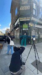 Fashion photoshoot spotted on London street near vintage shop