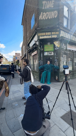 Fashion photoshoot spotted on London street near vintage shop