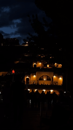 Evening stroll through illuminated Yerevan captures blue statue, parks