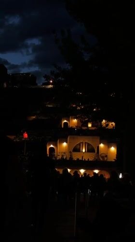 Evening stroll through illuminated Yerevan captures blue statue, parks