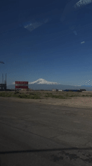 Mount Ararat view captured from vehicle in Proshyan, Armenia