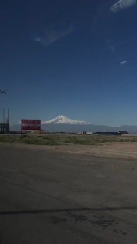 Mount Ararat view captured from vehicle in Proshyan, Armenia