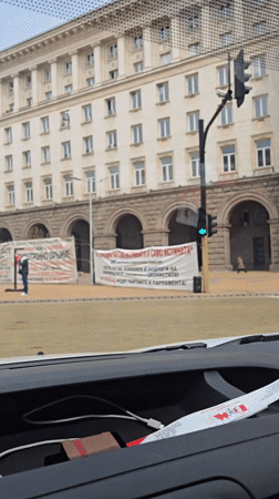 Morning snapshots captured across Sofia include protests, selfie, apple