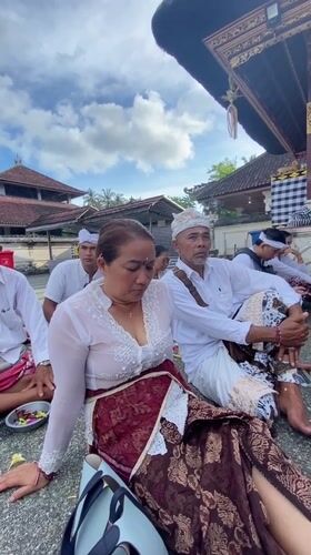 Balinese worshippers gather for temple prayers in Nusa Penida