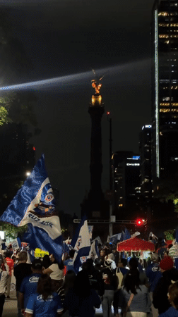 Cruz Azul fans celebrate at Angel of Independence monument