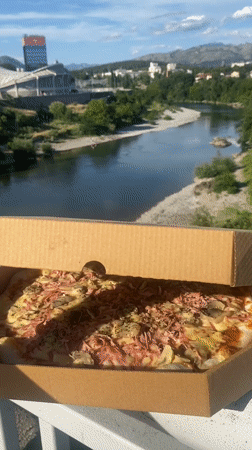 Pizza lunch with city views in Podgorica
