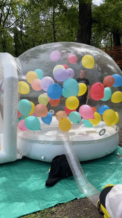 Children's festival with balloon dome and pony draws families in Ufa