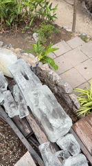 Ice blocks found on walkway in tropical Thailand setting