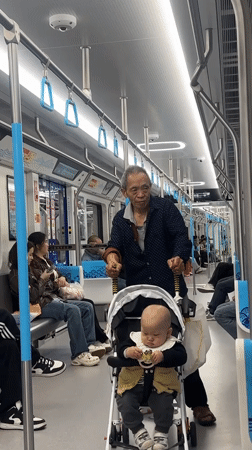 Ordinary commuters ride subway train in Shuangfu, China