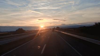 Sunset traffic captured on Croatian highway near Komarnica