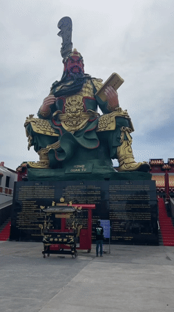 Giant Guan Yu shrine statue in rural southern Thailand