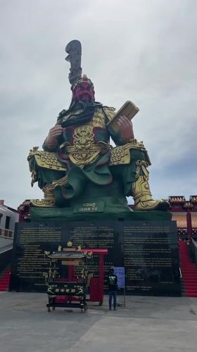 Giant Guan Yu shrine statue in rural southern Thailand