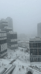 Heavy snow blankets Yekaterinburg's modern cityscape in April