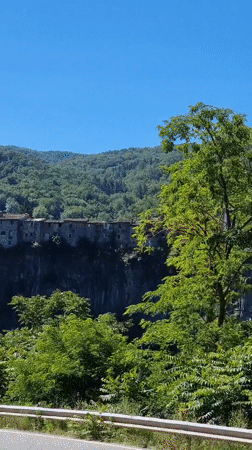 Morning documentation of Catalonian cliff village and countryside