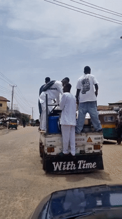 People in white clothing spotted on truck in Jos