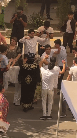 Outdoor wedding celebration underway in Samarkand, Uzbekistan