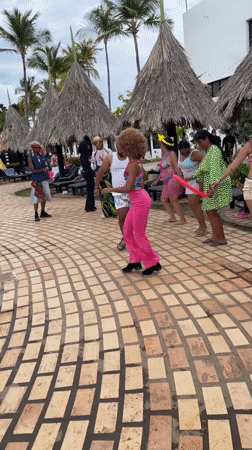 Outdoor dance party on a tropical patio in Porlamar