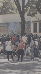 Crowd gathers and marches through Caracas streets near symbolic mural