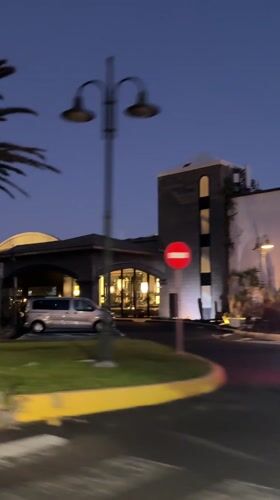 Twilight street scene captured in Playa Blanca, Spain