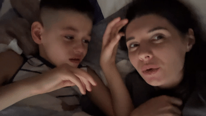 Woman documents casual morning moments with child and selfies