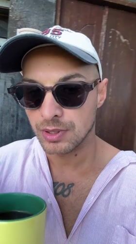Slow Bali morning: coffee, selfies, a dog, and palm trees