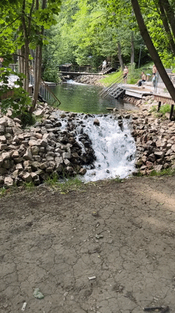 Wooded waterfall spot with walkways in Kazan