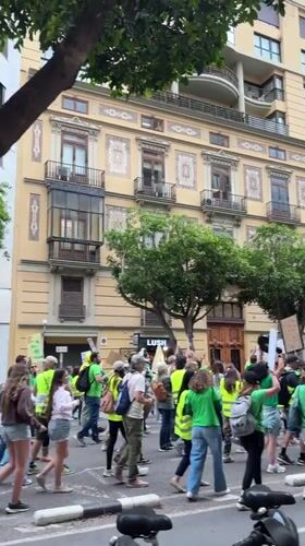 Protesters in green, yellow march through Valencia streets
