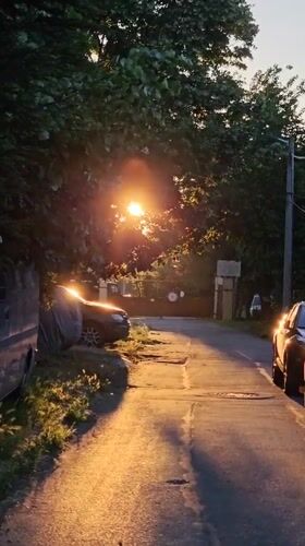 Early morning sunlight illuminates residential street in Stara Zagora