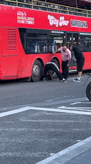 Skateboard stuck under Barcelona tour bus requires rescue operation