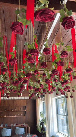 Rose-decorated dining experience with dessert service in Ubud