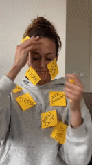 Woman removes negative sticky note labels in Montenegro transformation