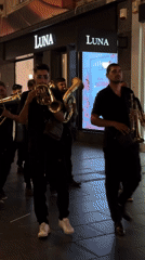 Brass band performs street music in downtown Belgrade