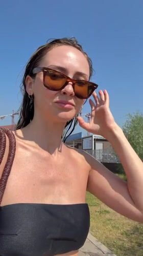 Woman enjoys morning leisure time at Khimki recreational facilities