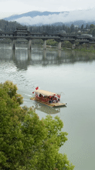 Traditional Chinese covered bridge and river scenes captured in Zhuoshui