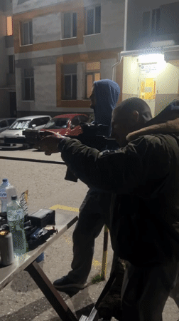 Nighttime firearms practice session recorded in Veliko Tarnovo, Bulgaria