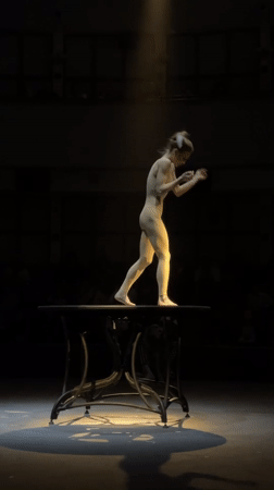 Solo aerial acrobat performs routine at Moscow circus venue