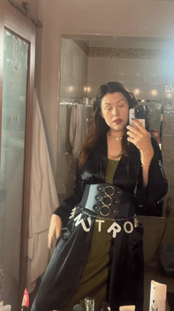 Outfit check: green dress and black corset, Chiang Mai