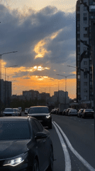 Evening traffic captured on video in Kudrovo, Russia