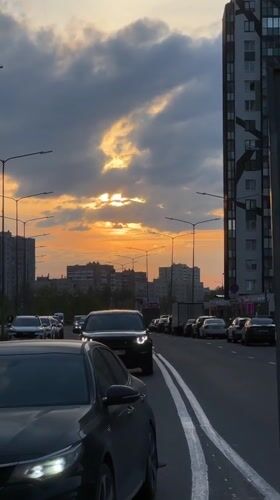 Evening traffic captured on video in Kudrovo, Russia