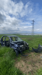 Stripped blue car found abandoned in Bulgarian field