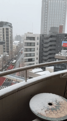 Snow falls over Shibuya district, observed from balcony