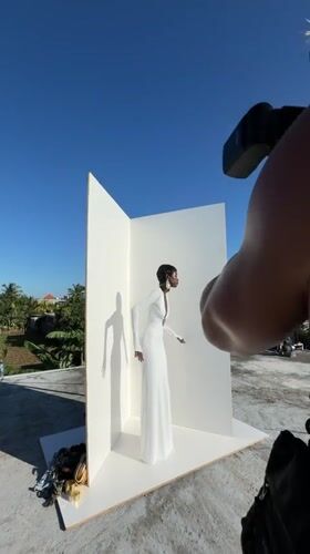 Fashion photoshoot conducted on Mengwi rooftop with traditional Balinese backdrop