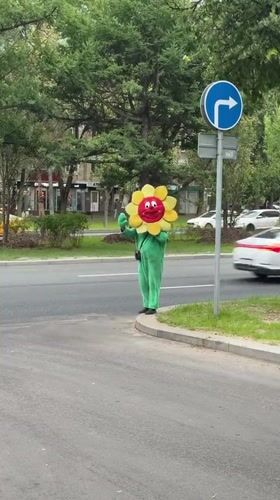 Selfie session on Moscow streets with a mascot nearby