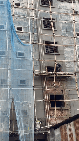 Morning street life documented across Dhaka construction sites