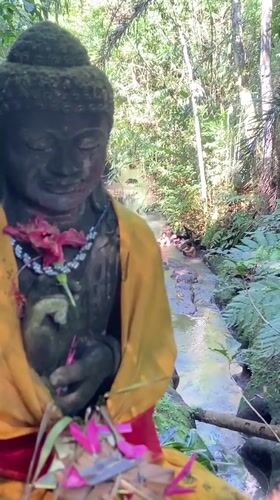 Wandering a mossy Ubud garden temple with koi and jungle canopy