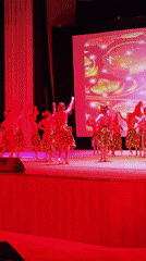 Young dancers perform in folk costumes on illuminated stage